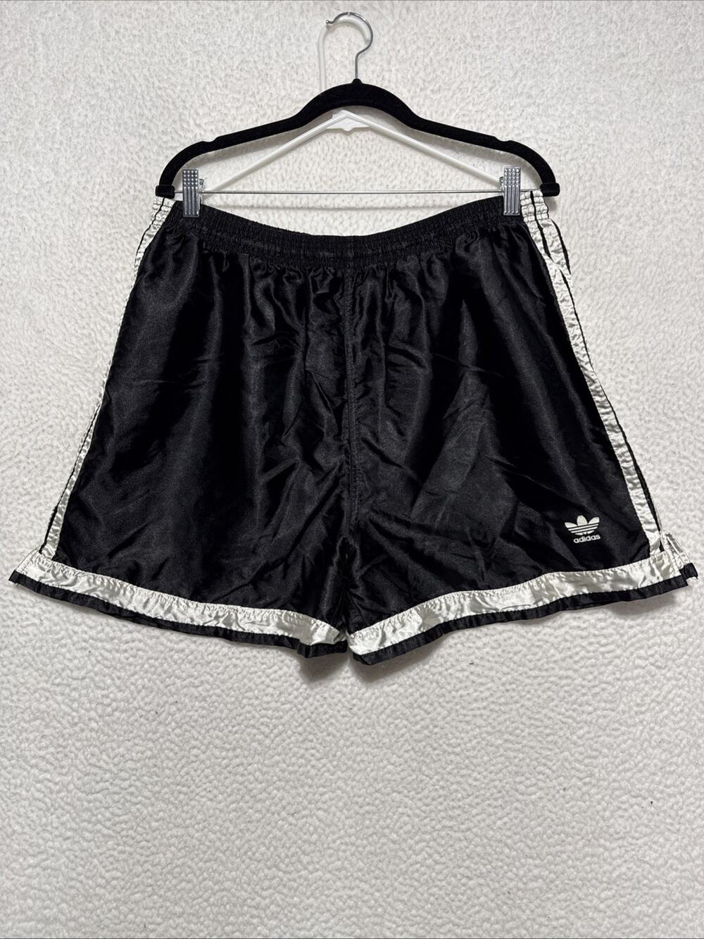 VINTAGE ADIDAS Satin Soccer Shorts Black Nylon Made in USA 90s Mens Size XL